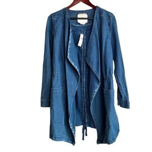 Anthropologie Hei Hei Size Small Open-Front Jacket Linen Blue Chambray Denim